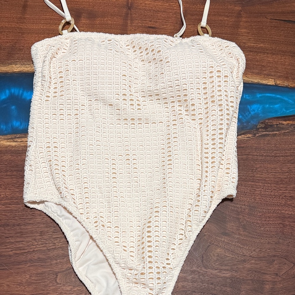 Shade & Shore Cream Crochet One-Piece Swimsuit - XL